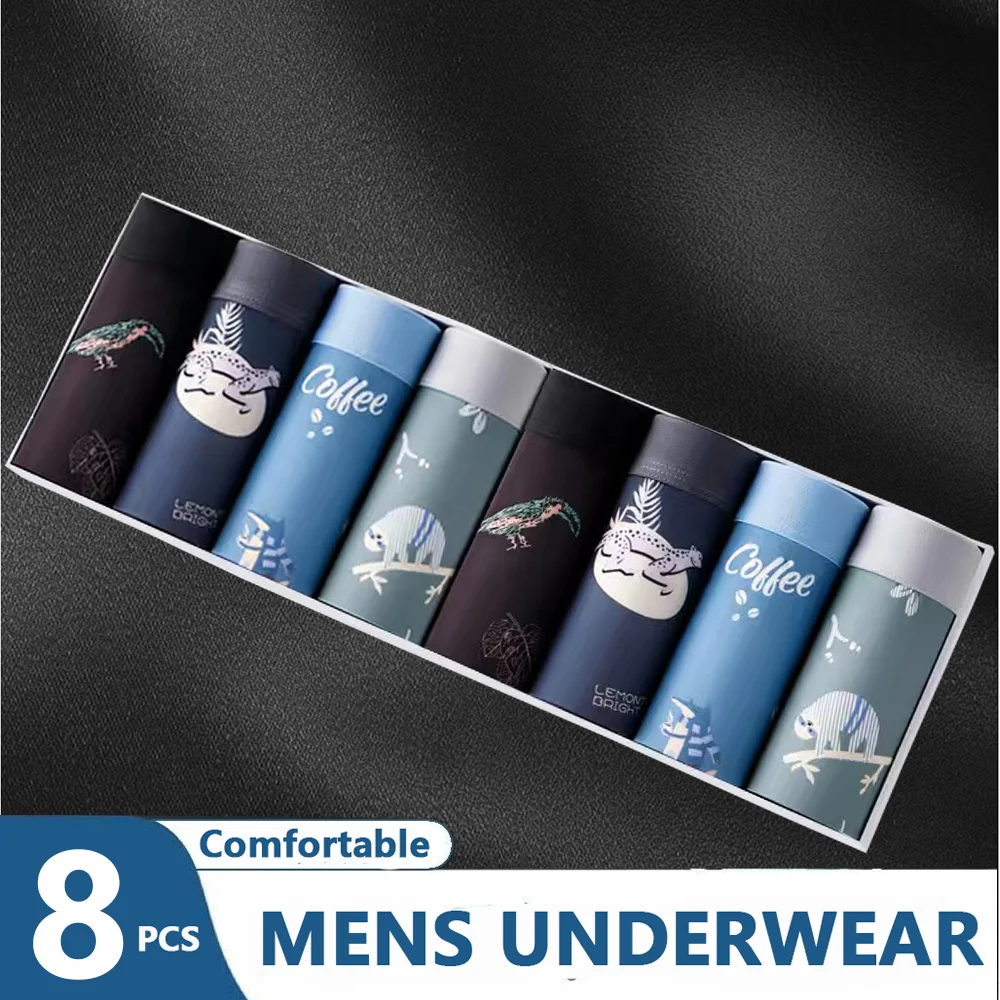 8-piece New Men Underwear Ice Silk Sexy Boxer Men Breathable Boxer Shorts Soft Comfortable Men Shorts Plus Size 5XL Panties