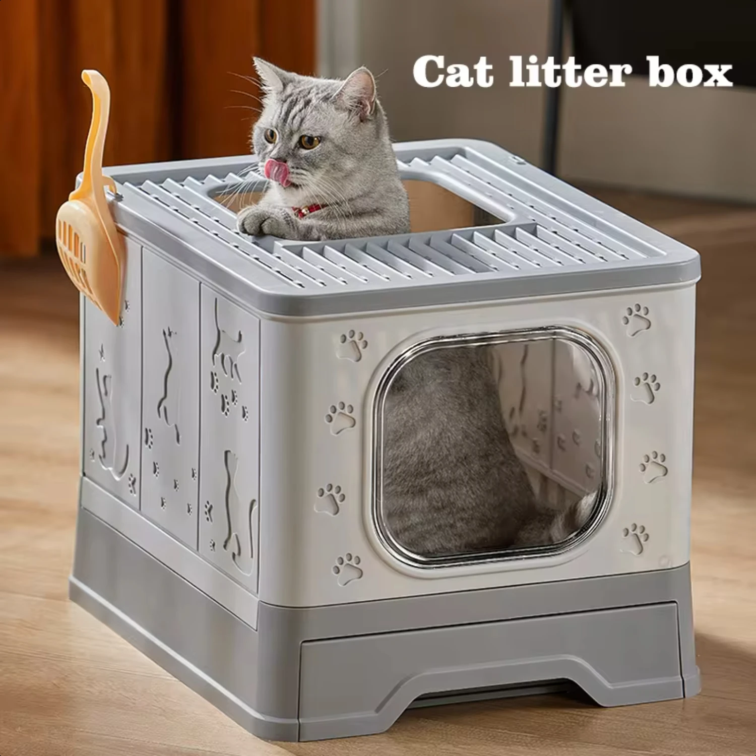 

Large Portable Cat Litter Box Cat Feces Easy Clean And Install Pet Toilet With Anti-Splash And Plastic Spoon Removable With Rais