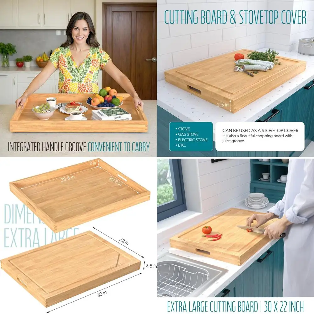 

30x22 Inch 3-in-1 Electric Stove Cover: Cutting Board, Ottoman Tray, Kitchen Sink Protector