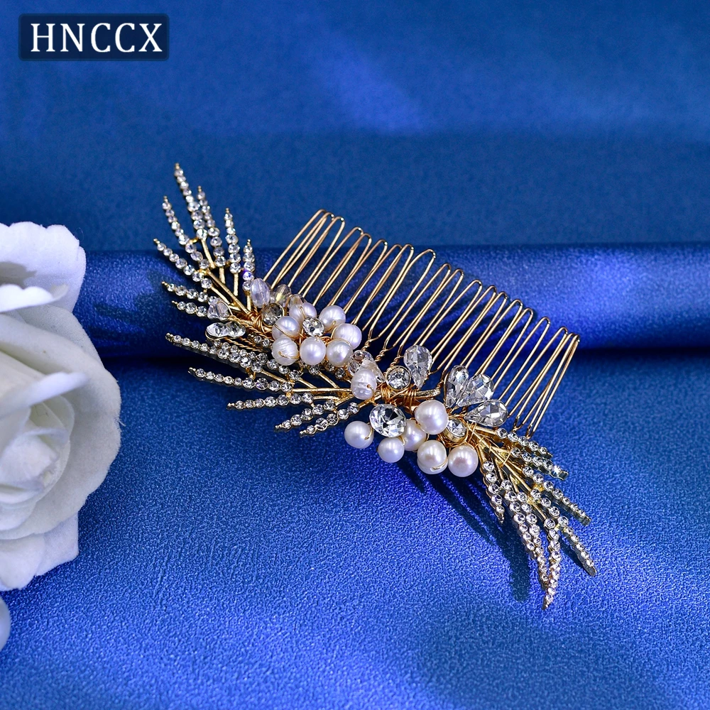 HNCCX Bridal Shining Hair Comb Rhinestone Bride Headpieces Pearl Flowers Headwear Women Hair Accessories For Evening Events CP01