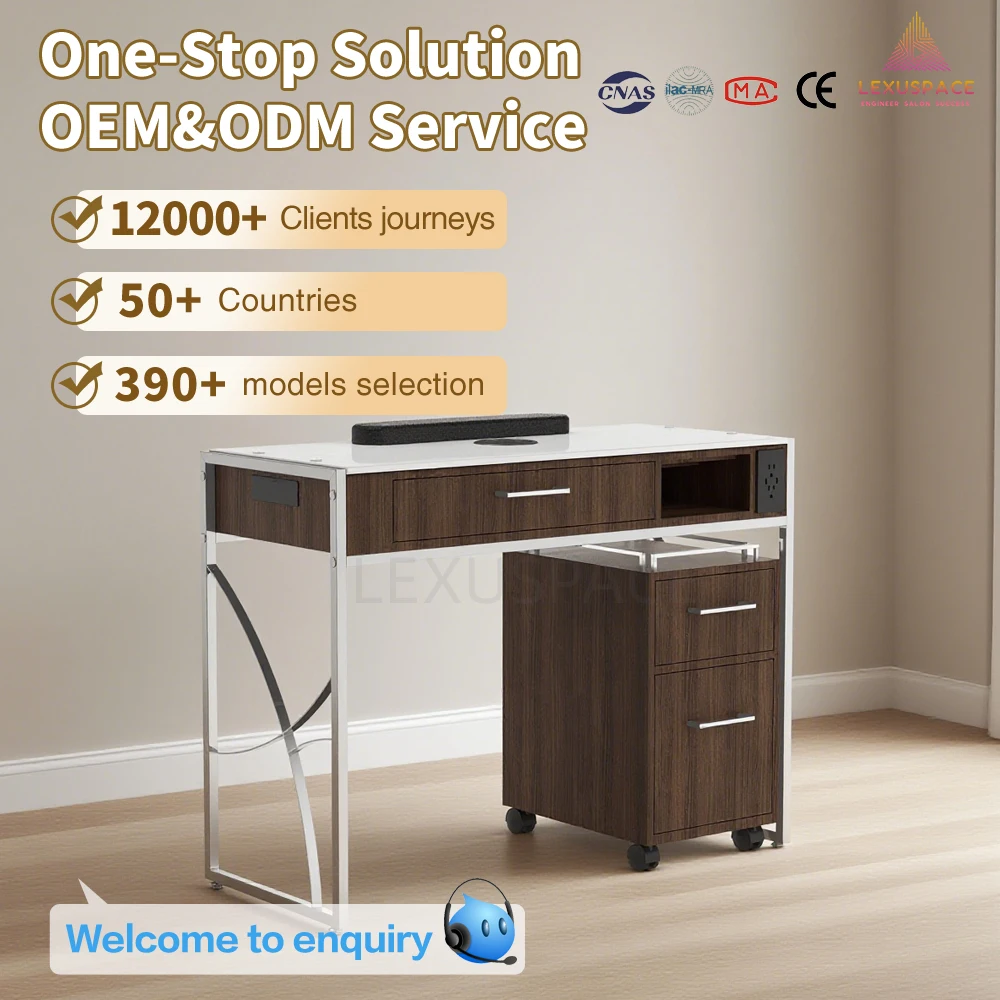 LEXUSPACE LMT407 Modern Artificial Marble Top Luxury Salon Manicure Nail Tech Table with Dust Collector Multi Storage Durable