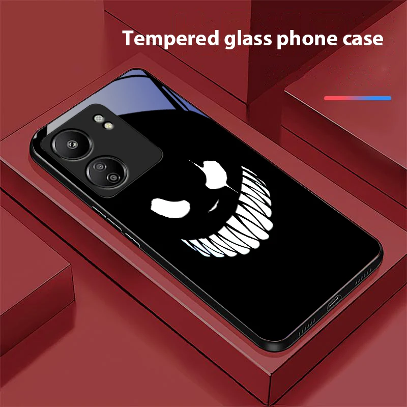 Cute and funny face For Redmi Note 7 8 9 8T 10 11 12 12S 13 14 Pro Plus 5G 13C 12 14C 5 3 4G Black tempered glass phone case