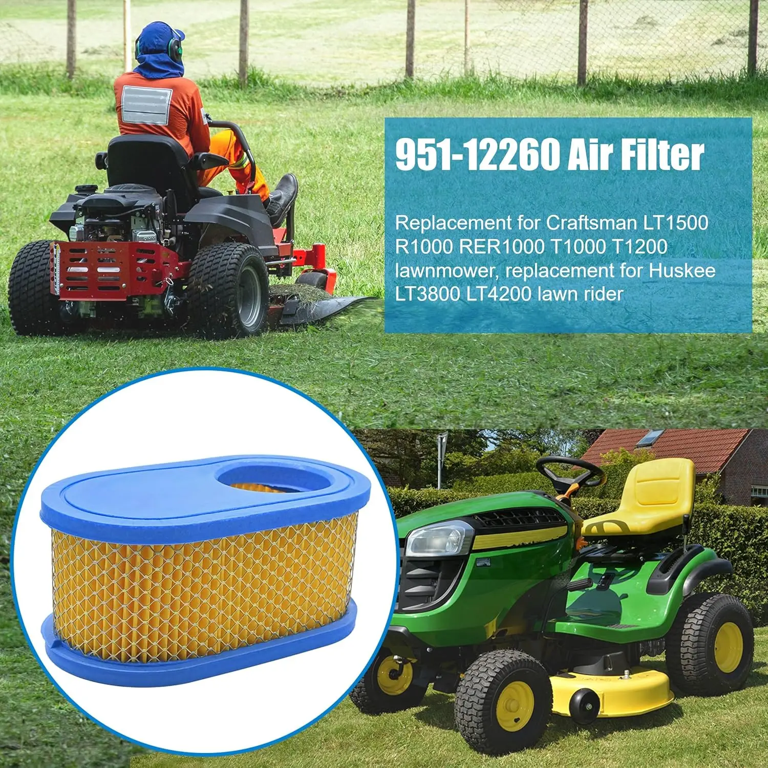 951-12260 Air Filter Replacement for MTD 937-05065, Replacement for Craftsman Powermore T1000 T1200 R1000 LT1500 LT4200 Lawn Mow 2