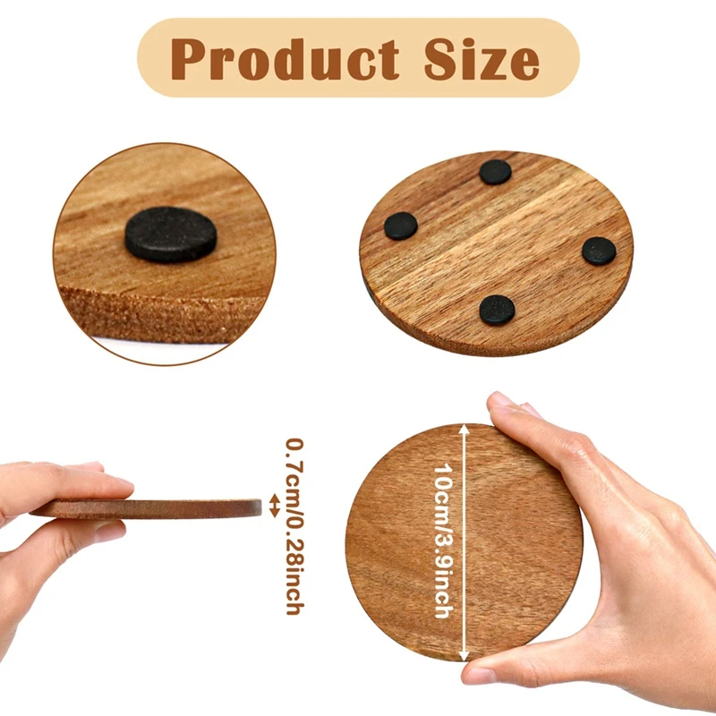 16 Pieces Unfinished Wood Coasters, 4 Inch Round Wooden Coasters for Crafts with Non-Slip Silicon Dots for DIY Stained-ABFB