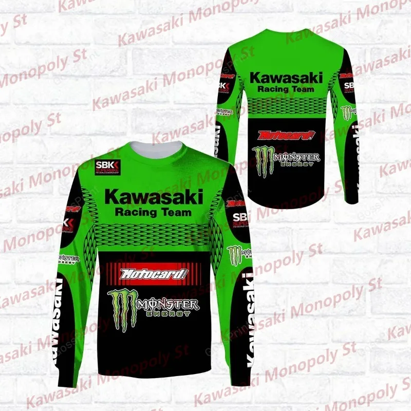 

New autumn and winter men's Kawasaki motorcycle racing Ver 25 3D printed bicycle long sleeved O-neck sweatshirt adult training p