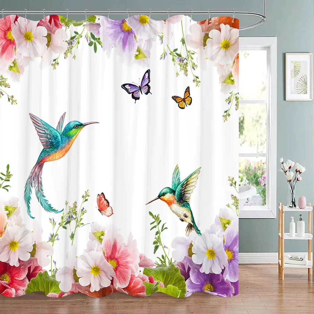 Beautiful Floral and Butterfly Print Shower Curtain Natural Botanical Floral Home Art Shower Curtains Bathroom Decor With Hooks