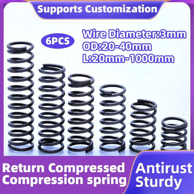 

Creamily 6PCS Steel Compression Spring Coil Spring Return Compressed Spring Release Spring Wire Diameter 3mm OD20-40mm L20-100mm