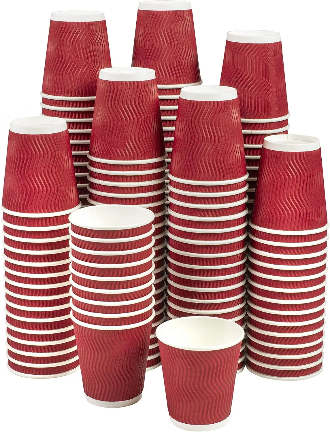 

Set of 150 Insulated Red Paper Cups CoffeeTea Hot Cups Recyclable 3 Layer Rippled Wall For Better