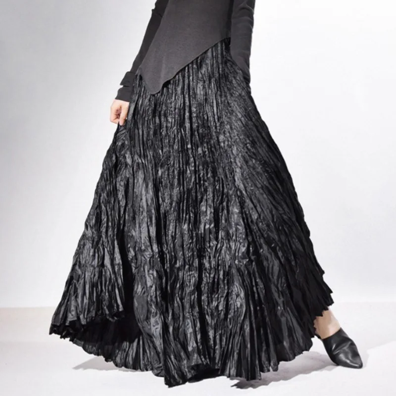 Seoulish Spring Summer 2026 New High Waist Irregular Pleasted Women's Long Skirts Solid Vintage Casual Umbrella Skirts Female