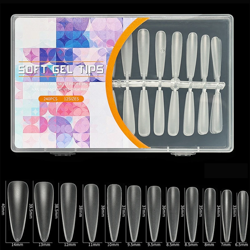 240 stuks lange T-type valse nageltips acryl volledige halve dekking nepnagels zachte tips professionele kunstmatige verlenging accessoires