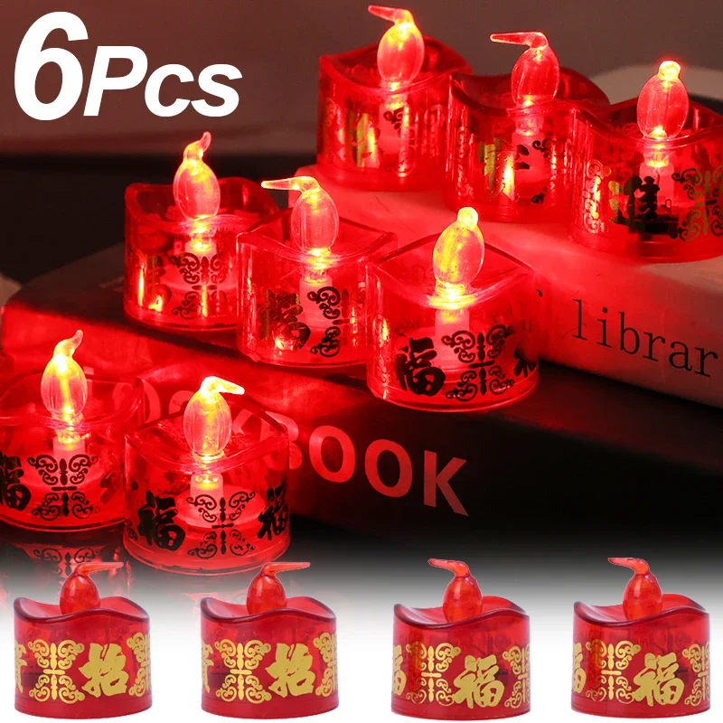 Flameless LED Candle Lights Battery Operated Blessing Words Electronic Lamp New Year Party Home Decoration Candle Lamp