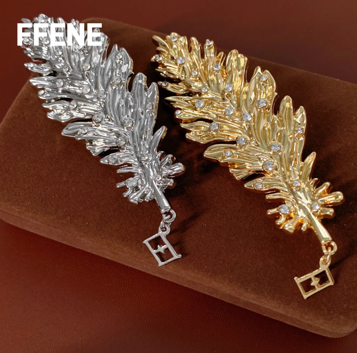 

New style diamond inlaid leaf feather brooch, European and American retro simple fashion light luxury high-end brooch