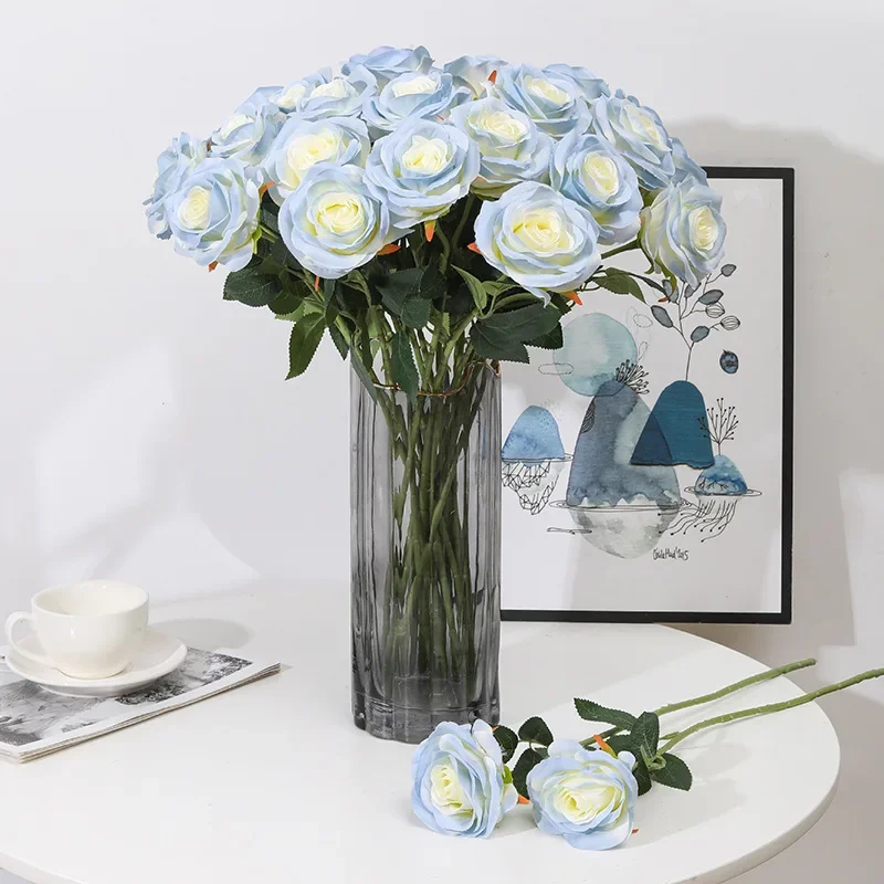 51CM Artificial Flowers Silk Cloth Rose Bouquet for Valentine's Day Home Decor  Blue Ice Rose and Rose of Ecuador