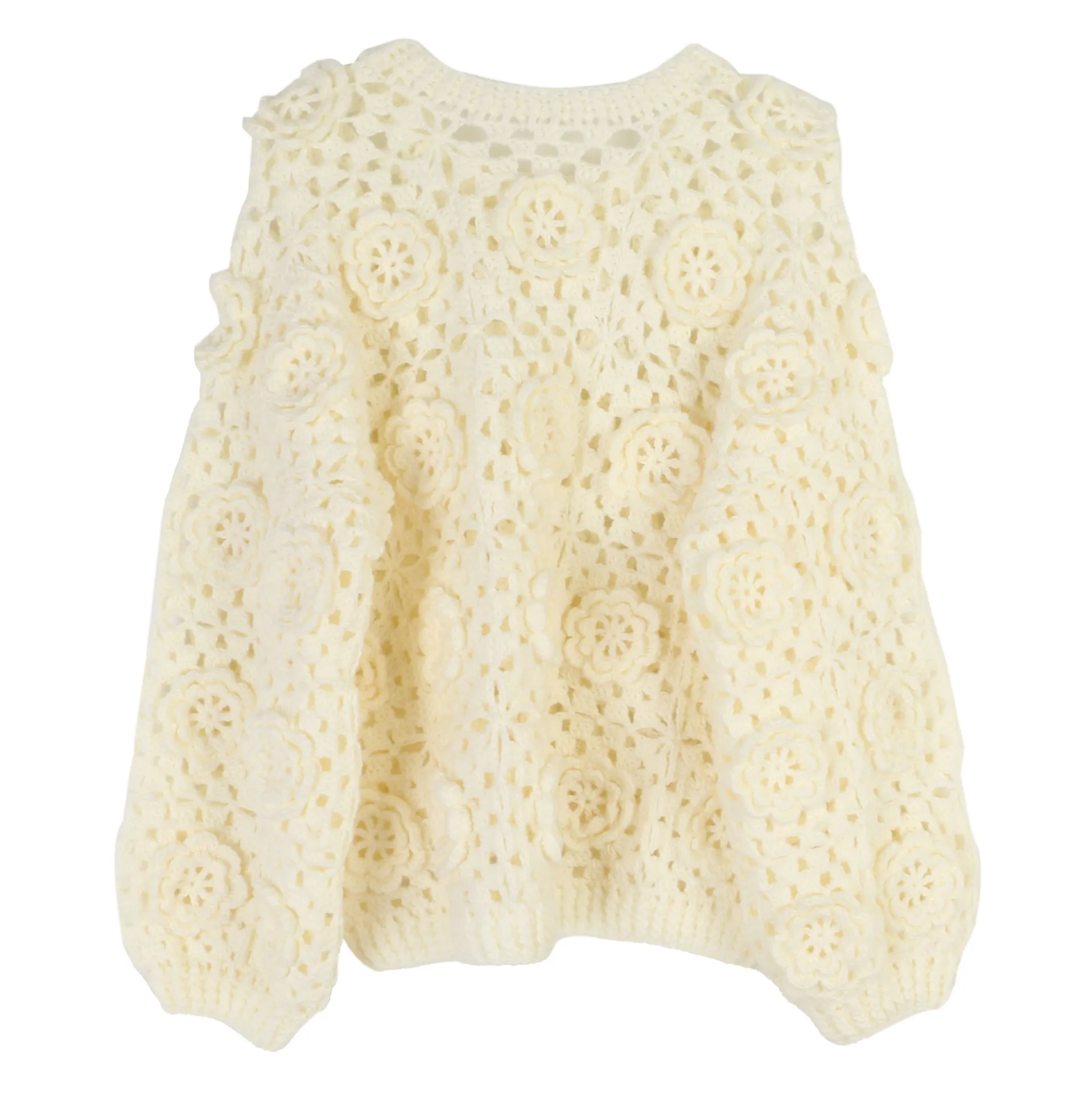 Koreanische Blume Häkeln Pullover Pullover frauen Rundhals Aushöhlen Haken Sanfte und Dünne Herbst Lange ärmeln Gestrickte Pullover