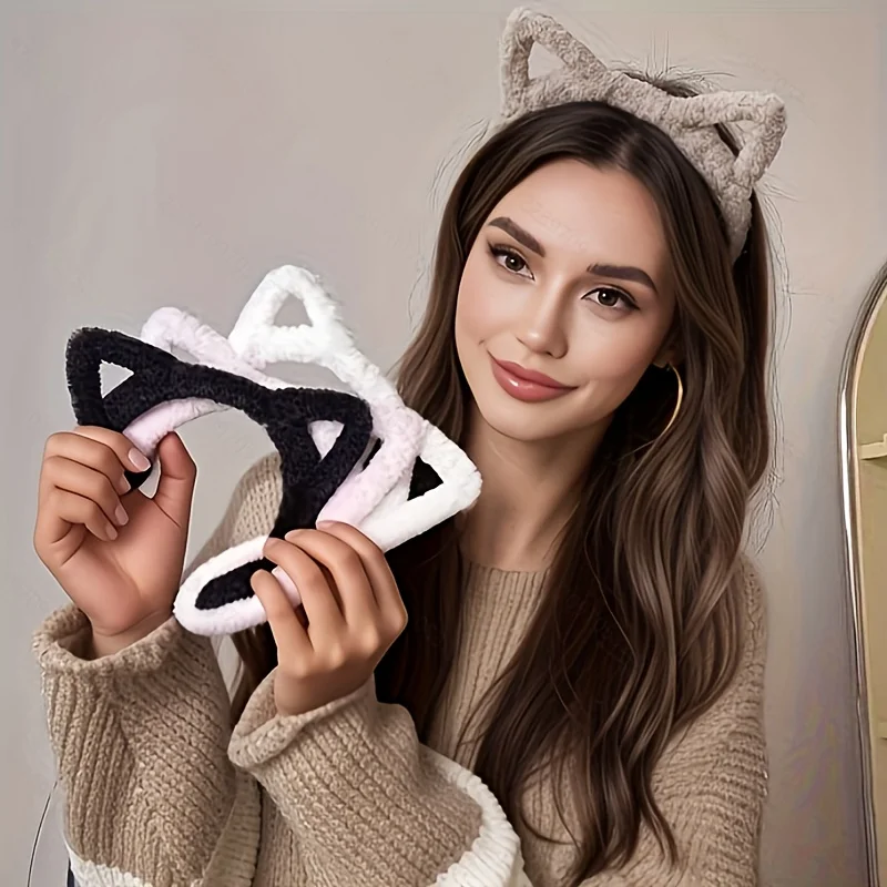 1/4 Stück Katzenohren-Plüsch-Stirnband, große Stirnbänder für Damen, nicht leicht zu beschädigen, leicht zu tragen, Party-Verkleidung, zum Tragen von Haaraccessoires – Detail 4