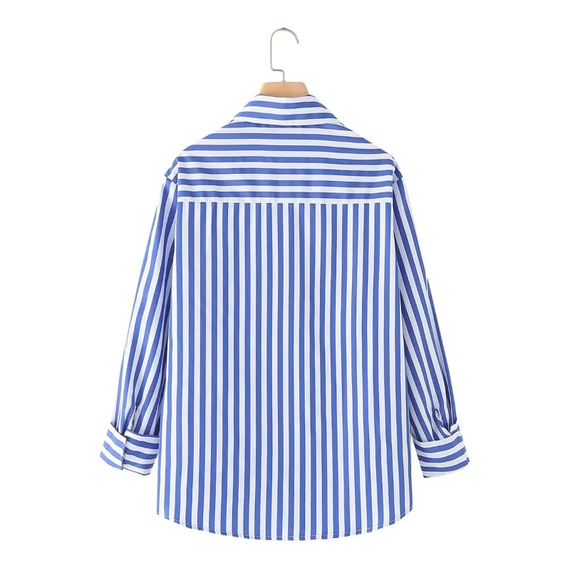 TRAF ZR Blouse 2024 Woman Striped Women\'s Elegant Stylish Blouses Basic Shirts Lady Vintage Luxury Chic Poplin Long Sleeve Top