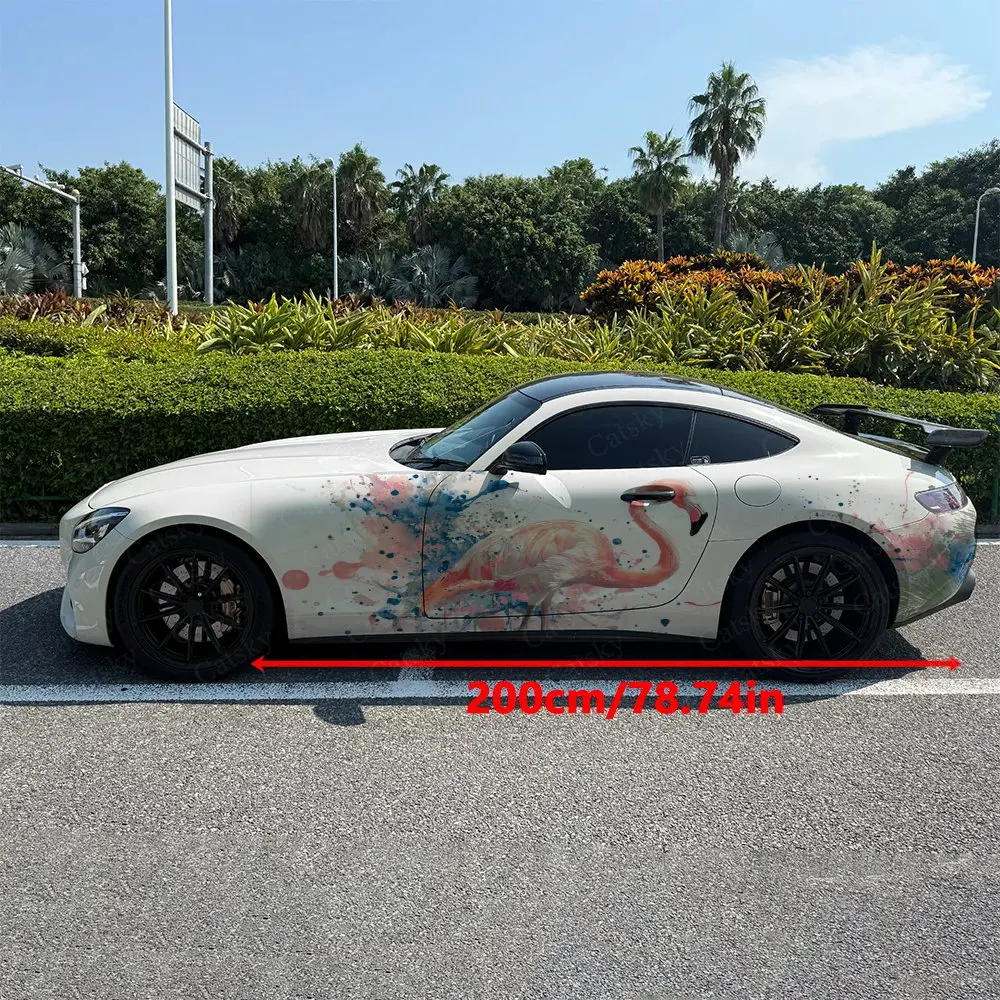 2pcs Pink Ink Flamingo Shadow, Durable, Fade-resistant, Enhance Vehicle Aesthetics With Bold Artistic Design Car Vinyl Wraps