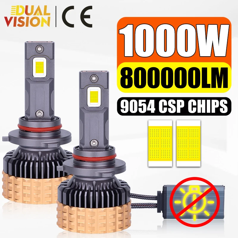 2PCS H7 LED 1000W 6500K H4 Car Lights 800000LM Canbus H11 H8 H1 HB3 9005 HB4 9006 9012 HIR2 9054 CSP Chip Mini Size Fog Lamp 12V