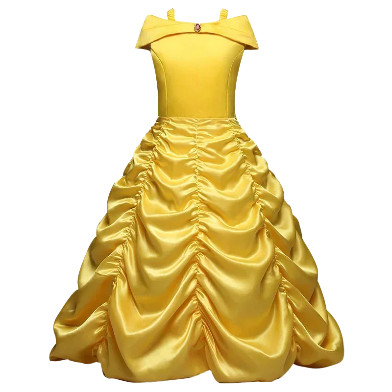 2024 Girls Cosplay Belle Princess Dress Beauty and The Beast Kids Vestidos Party Halloween Magic Wand Crown Children Costume