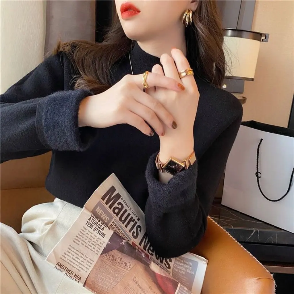 

Kaning Velvet Knitwear Thickened Bottoming Half Turtleneck All-In-One Warm Autumn Winter Women's Fashion Outerwear