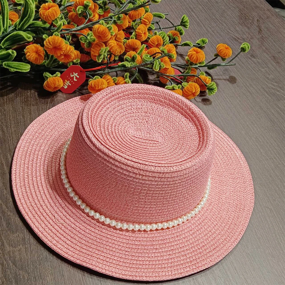 

Women's summer concave and convex top hat sun hat beach hat elegant wedding hat pearl headdress new style