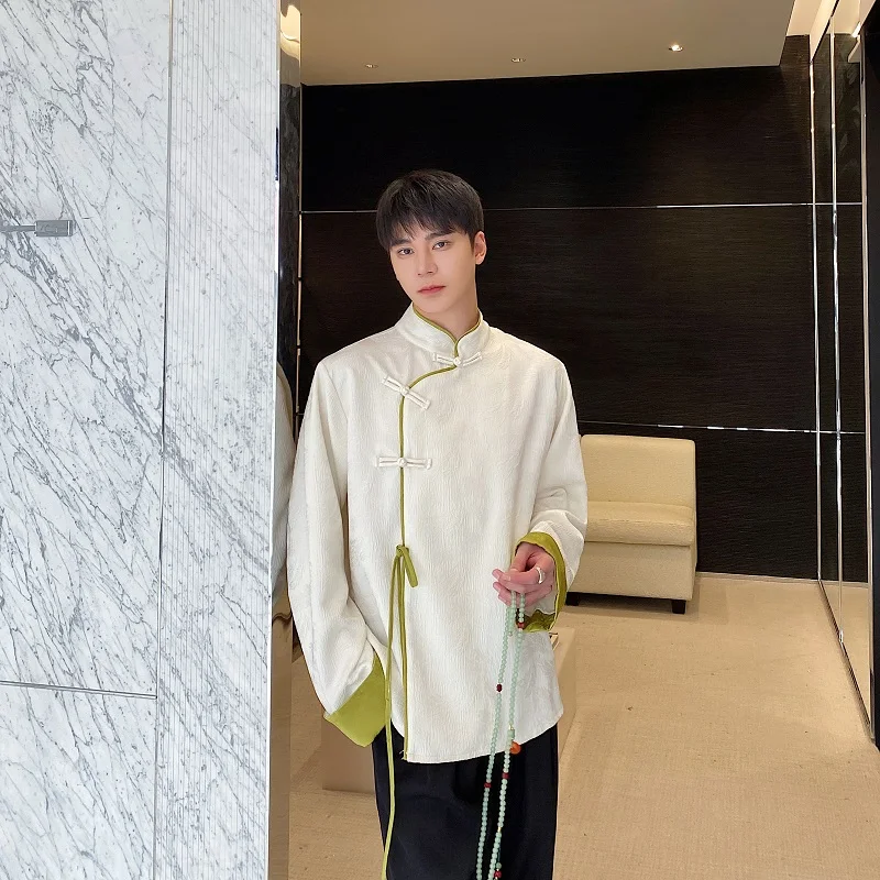 

New Chinese Sle Long Sve Casual irt Embroidered Stand Collar Retro Zen Outerwear Jaet for Men Youth ular All Seasons