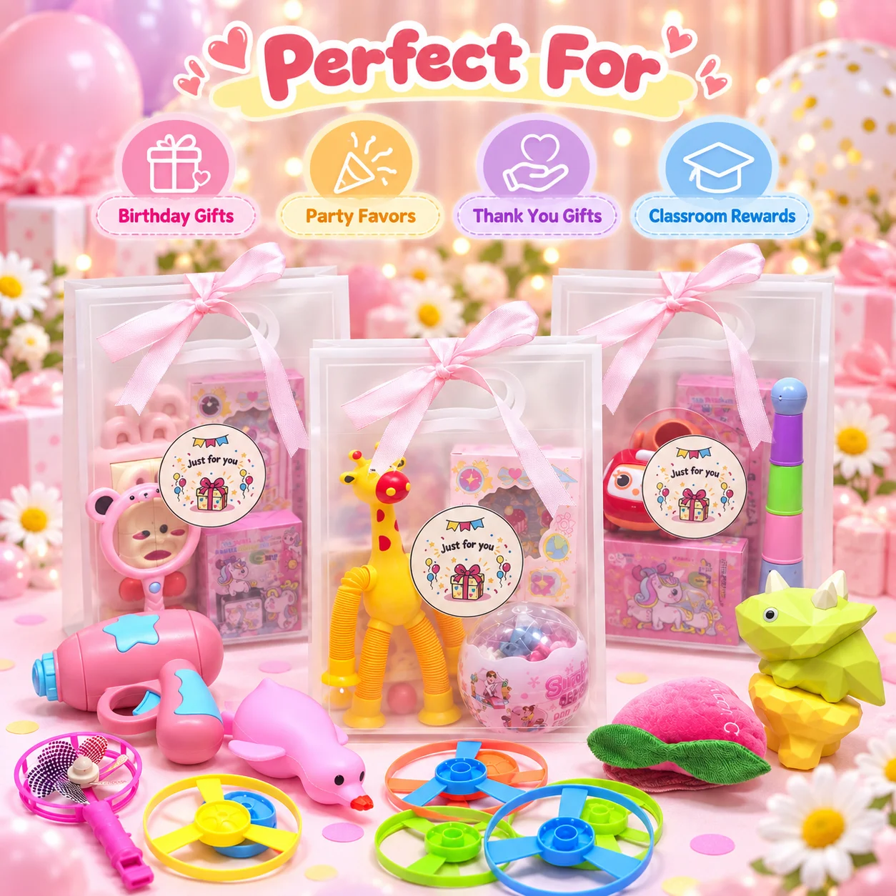 Kids Gift Bag Set with Assorted Fun Toys, Birthday Party Favors, Reward Gifts, Giveaway Gifts, Custom Sticker Available