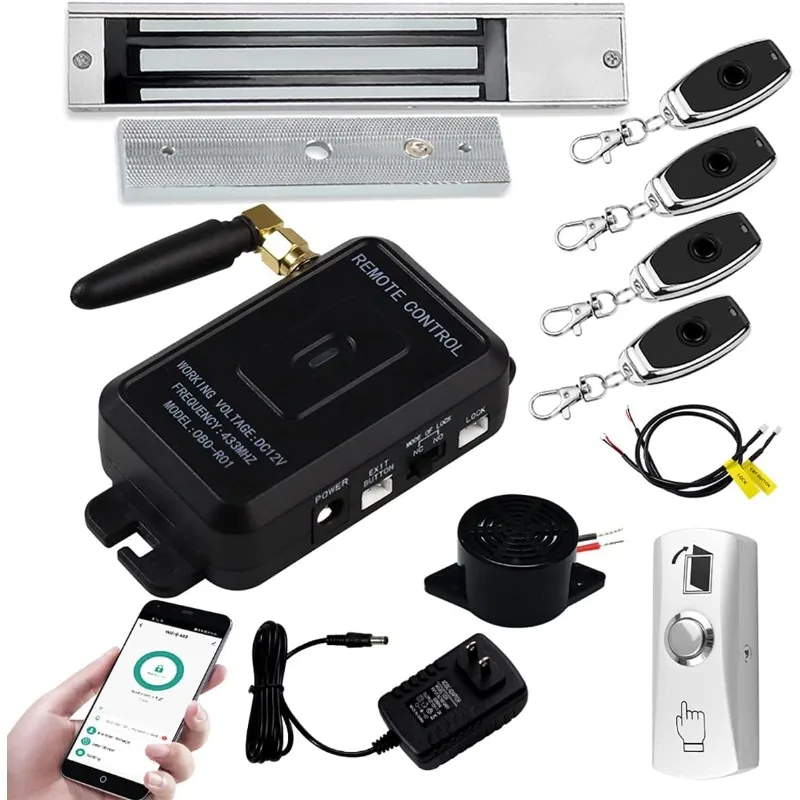 Smart Phone APP Unlocking Access Control System Kit, with Remote Controllers / 280KG(600lbs) Magnetic Lock/Power Adapter,
