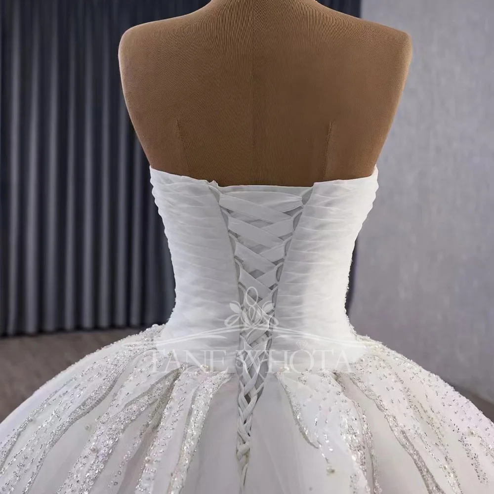 Роскошное сексуальное свадебное платье без бретелек со шнуровкой сзади, расшитое блестками и бисером, рюшами, настраиваемое платье De Mariée для свадьбы