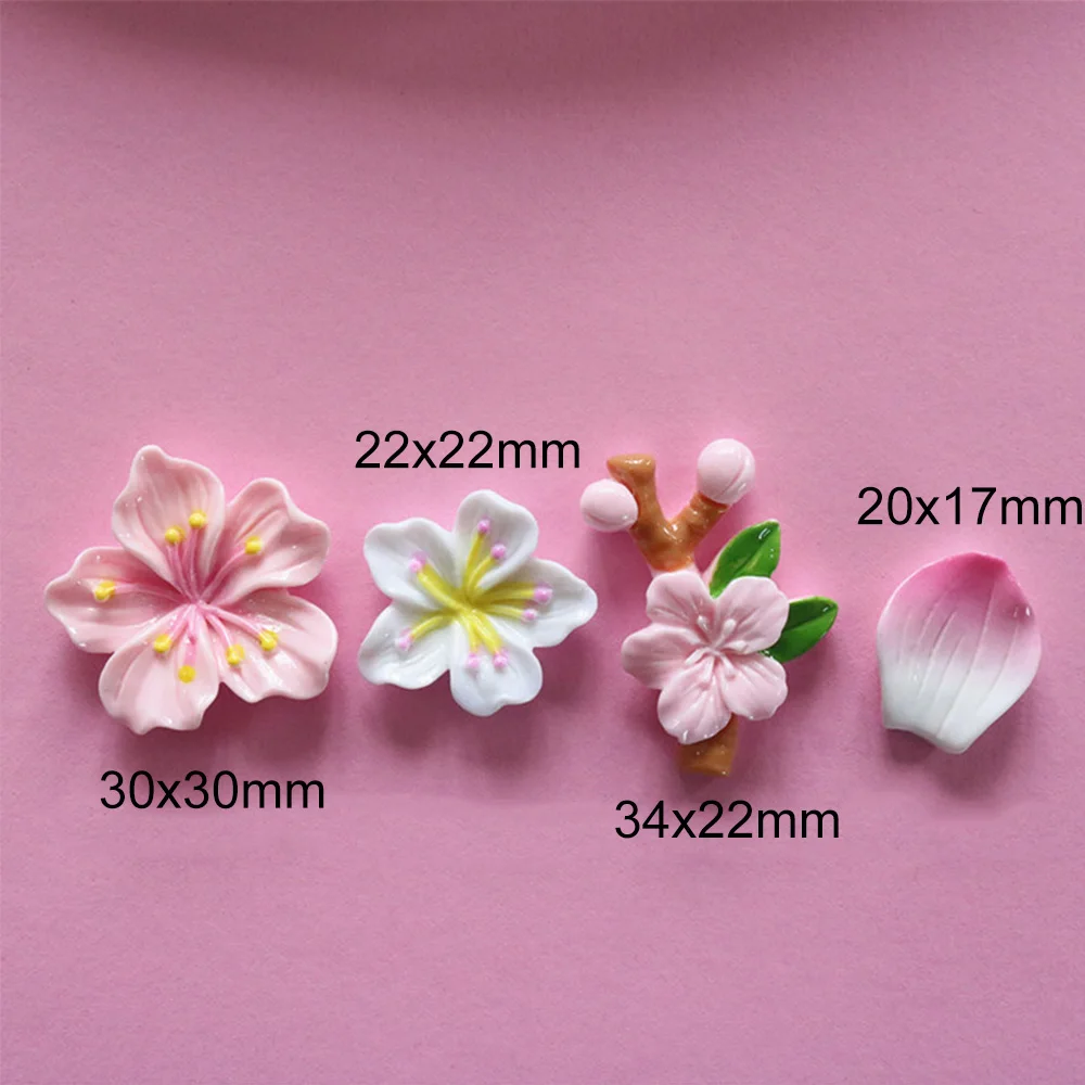 10PCS Shiny Peach Blossom Series Resin Flat Back Cabochons For Hairpin Scrapbooking DIY Jewelry Craft Decoration Accessories