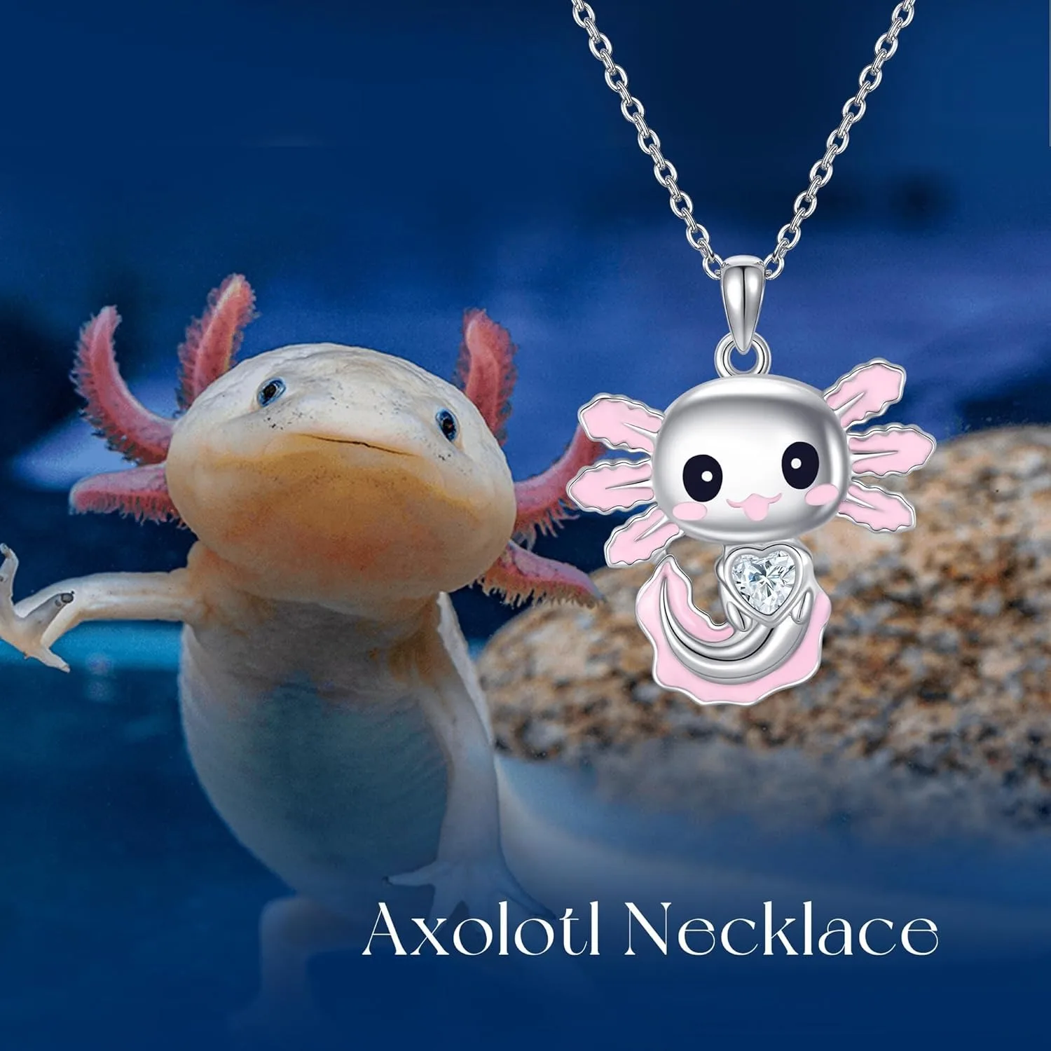 Cute Sweet Pink Smiling Axolotl Alloy Pendant Necklace for Trendy Daily Wear/Birthdays/Festival Gifts/Fantasy Lover Gift