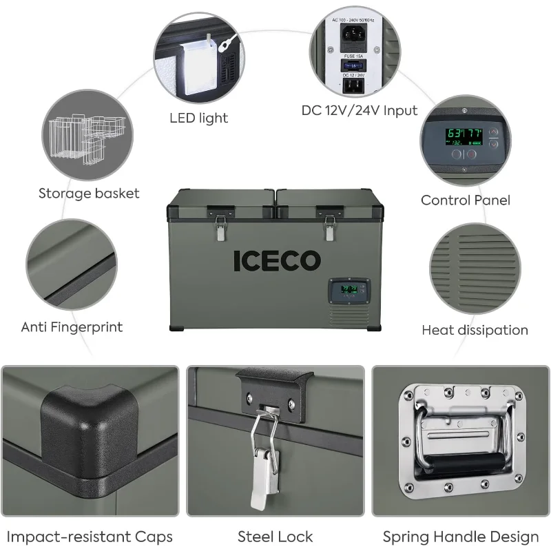 Двухзонный портативный холодильник ICECO VL60 с компрессором SECOP, 60-литровый платиновый компактный холодильник, 12/24 В постоянного тока