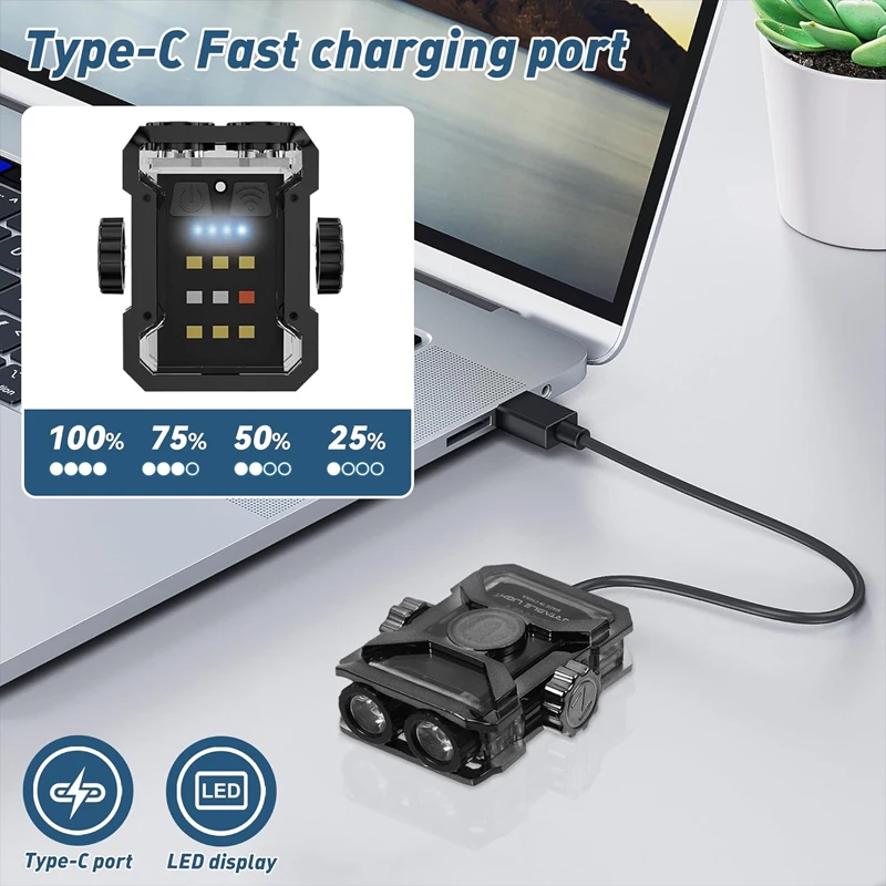 Mini llavero con clip para linterna con clip, LED 360 °   Luz EDC magnética giratoria con luz lateral COB roja y azul para senderismo y acampada