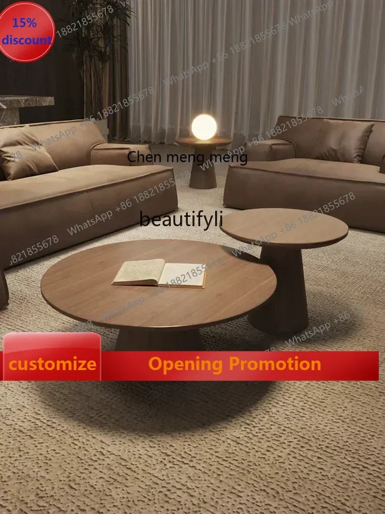 

cn8617 LHY New Arrivals Japanese Style Coffee Table round Size High and Low Nordic Living Room Minimalist Designer Model Log Sty