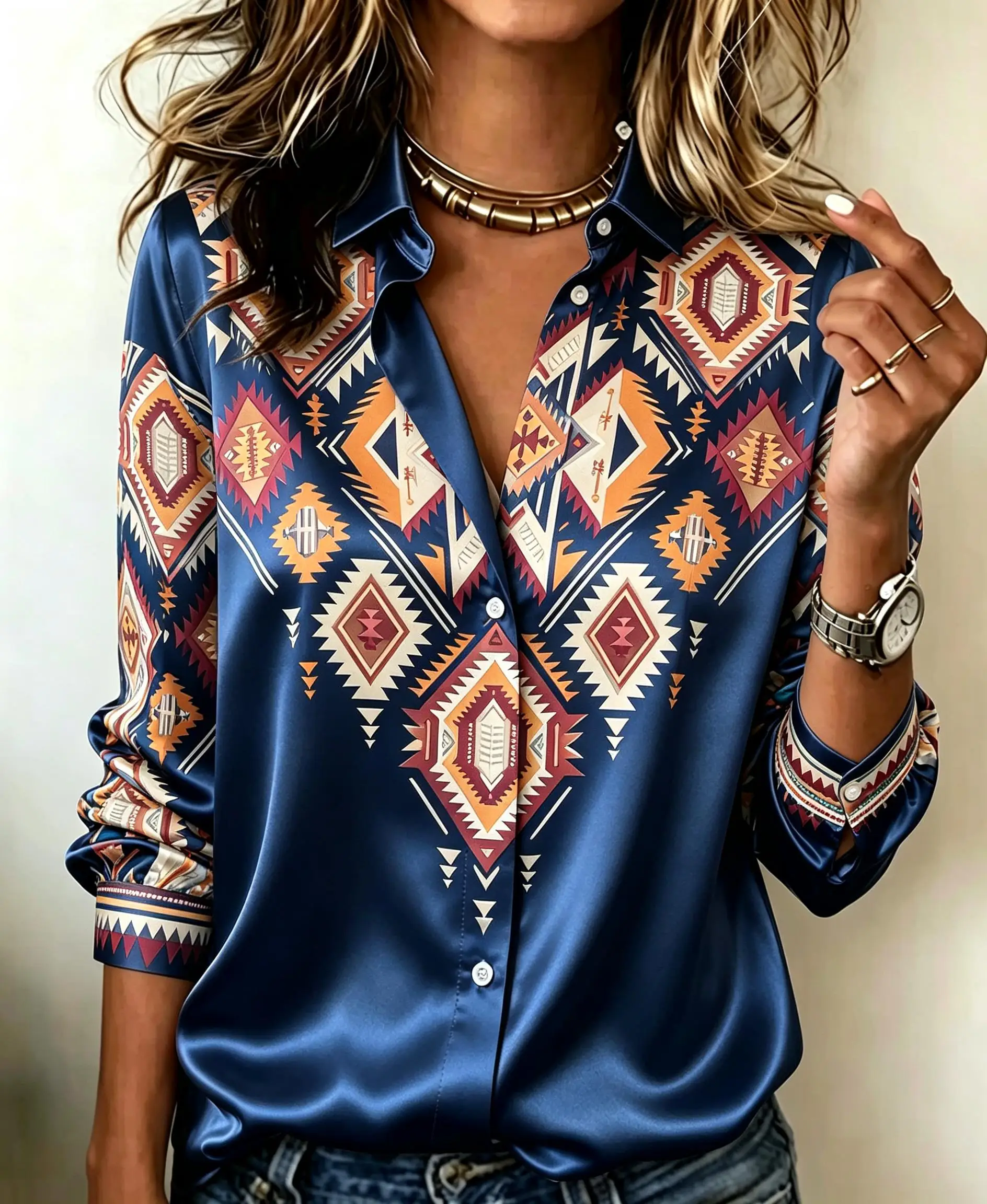 Women Lapel Collar Long Sleeve - огляд і ціна Ethnic Fashion Clothing