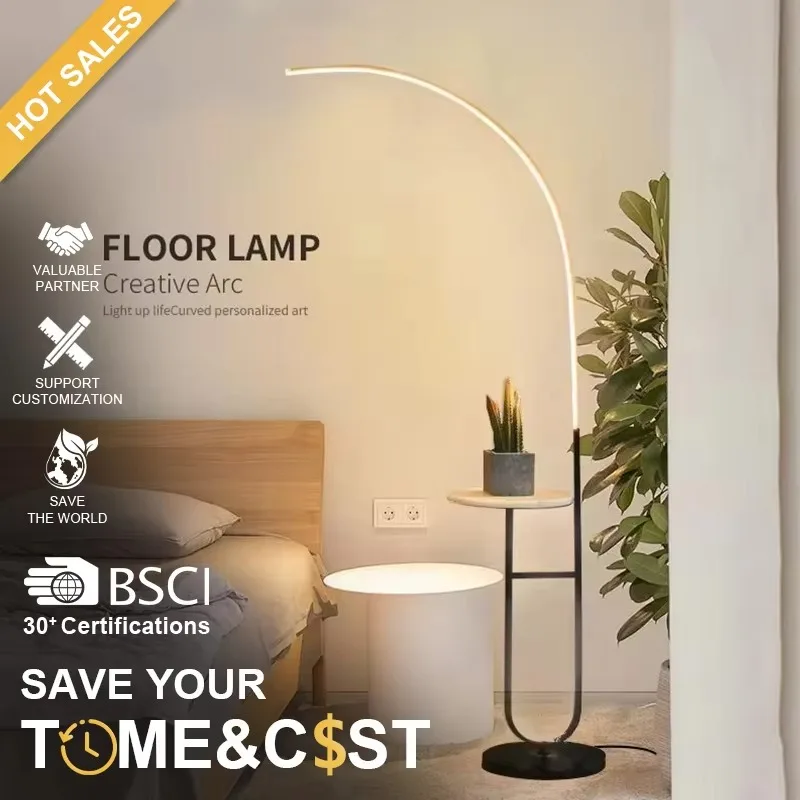 TOGETHER Nordic Modern Arc Standing Gold Arc Floor Lamp With Table Floor Lamp Bedroom Light For Living Room Corner Led Lamp