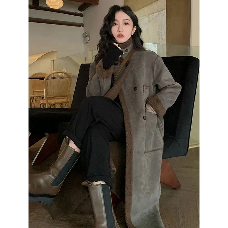 Mexzt Vintage lange Lamm wolle Mäntel Frauen zweiseitige flauschige Kunst pelz Jacken Streetwear pelzigen Outwear Winter warmen Wildleder Mantel