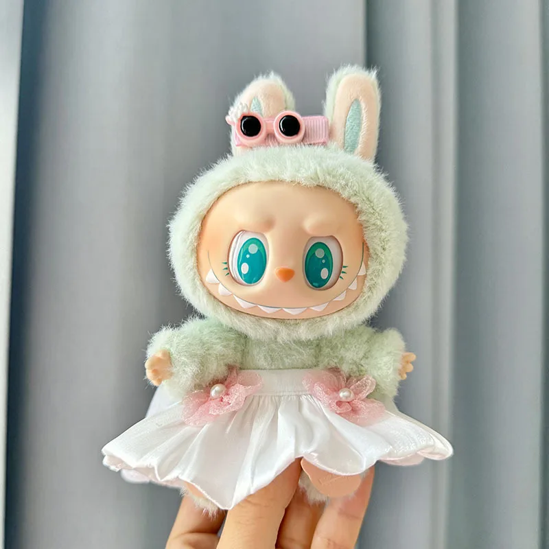 Carino Mini Peluche Vestiti della Bambola Corea Kpop Exo Labubu II Idol Bambole Tuta Seduta Vestiti Del Partito Gonne Bavaglino Pantaloni Accessori