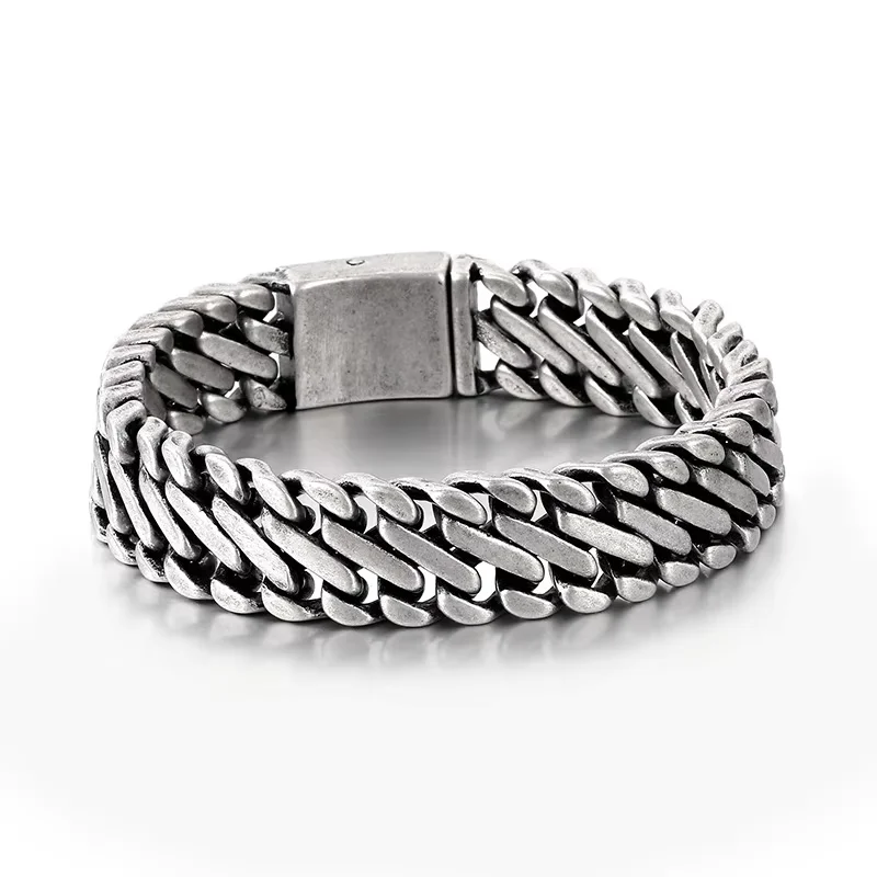 Fongten 22cm Twisted Braid Bracelet for Men Stainless Steel Cuban Chain Male Bracelets Bangle Ancient Jewelry