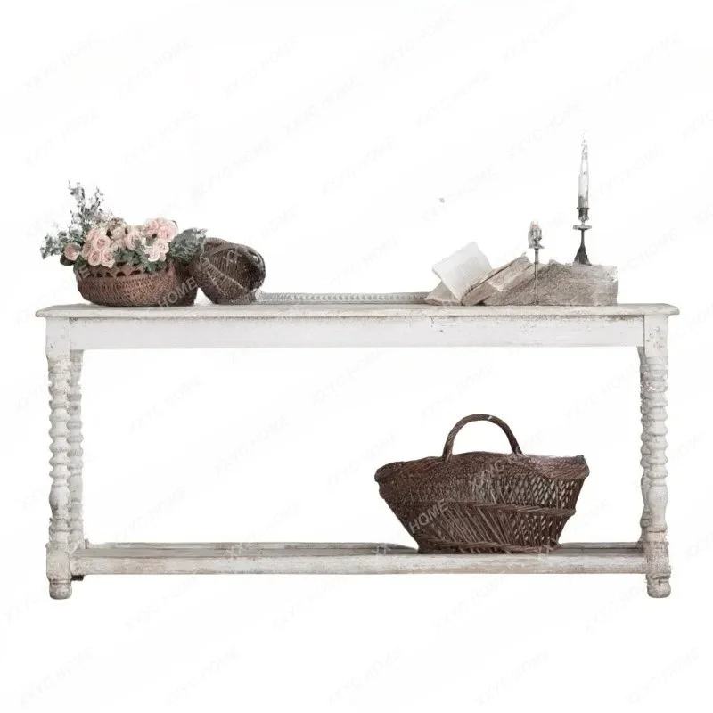 retro old solid wood porch entrance hall decoration table Roman column table