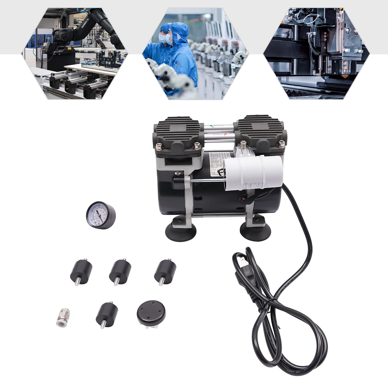 50L/min Oil-free Diaphragm Vacuum Pump Aluminum Alloy Bake Paint ≤48dB Noise 150W Pure Copper Dual Piston Air Suction Machine Aluminum Alloy Tabletop Industrial Vacuum Device For Laboratory Medical Equipment view 7