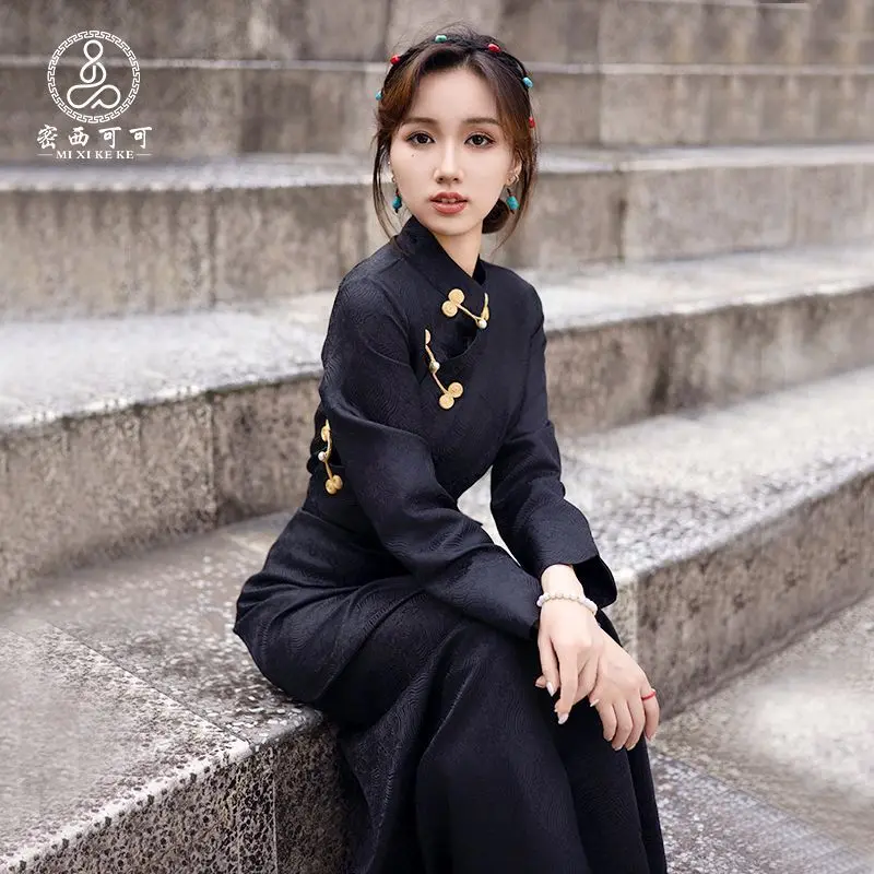 

High-end Tibetan super fairy ethnic style Bora explosion stand-up collar Tibetan clothing solid color