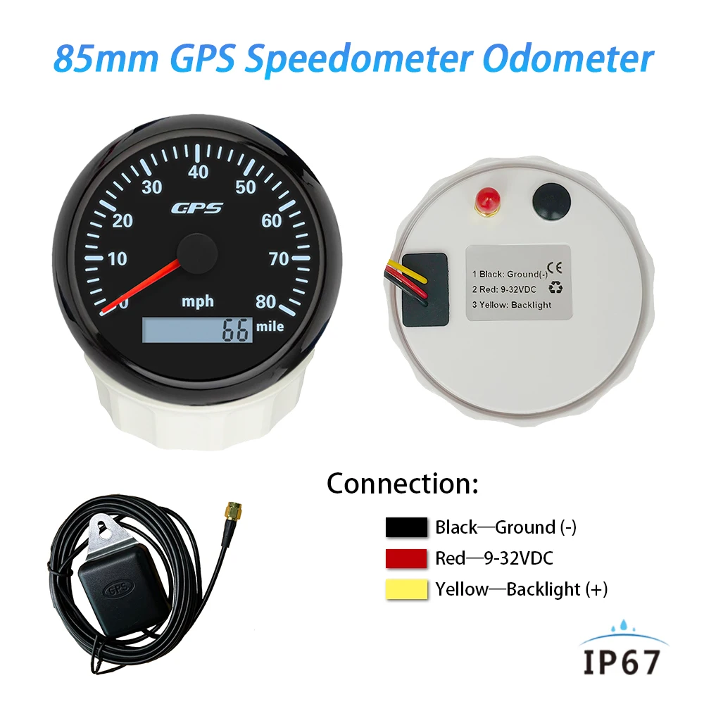 عداد السرعة Rhaxel 85mm GPS 30KM/H 80MPH 200MPH عداد المسافات مع 7 ألوان خلفية 12 فولت 24 فولت لأوعية الدراجات النارية في السيارة