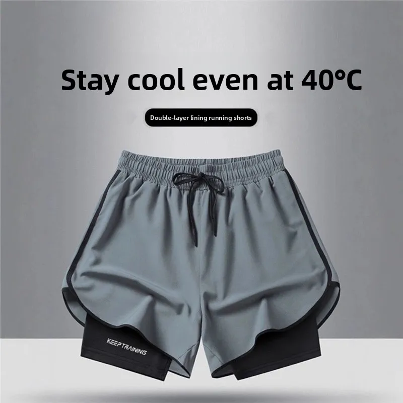 Ice Silk Thin Quick Dry Straight Leg Three Quarter Length Swimming Shorts Loose Casual Summer Men's Fashion Short Pants