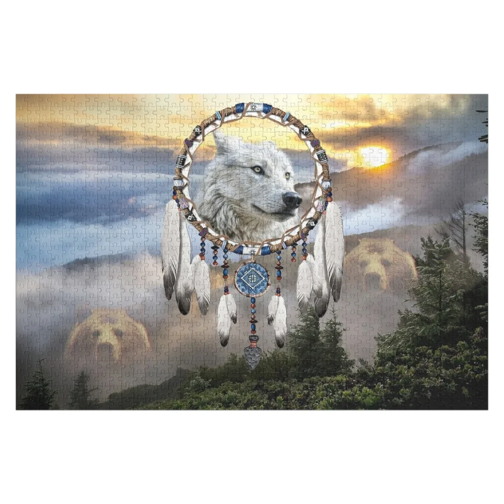 Wolf, Bear and Dream Catcher Jigsaw Puzzle With Photo Custom With Photo Custom Wood Woods For Adults Puzzle