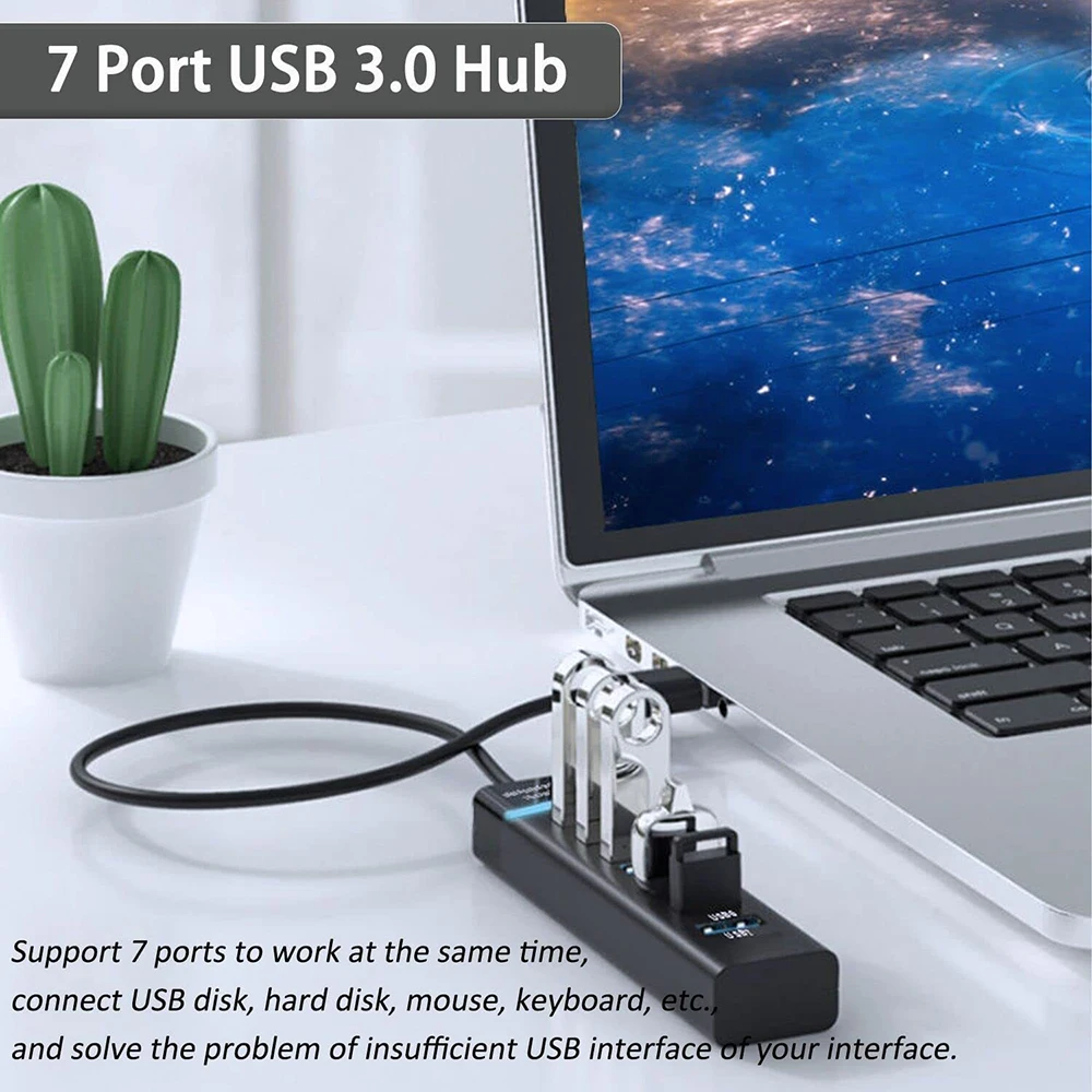 Airies multi USB 3.0 avec 4 et 7 ports, extenseur de câble de 30/2.0 cm, accessoires informatiques pour PC de bureau et ordinateur portable, 3 0 120 Hab