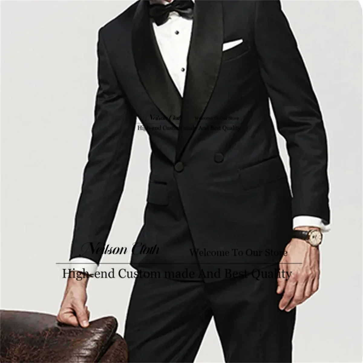 

Fashion Black Male Prom Blazers Shawl Lapel Groom Wedding Tuxedos 2 Pieces Sets Men Suits Slim Fit Double Breasted Costume Homme