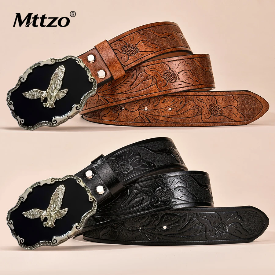 1 piece men's Western belt, skull design with engraved floral patterns and long horn decorations, retro style, pairs well with j