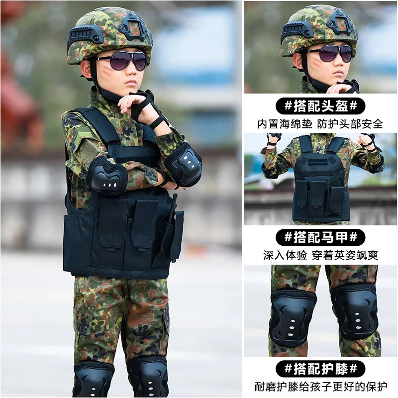 Traje de camuflaje para niños, traje de rendimiento de manga larga, traje de entrenamiento militar al aire libre, Primavera