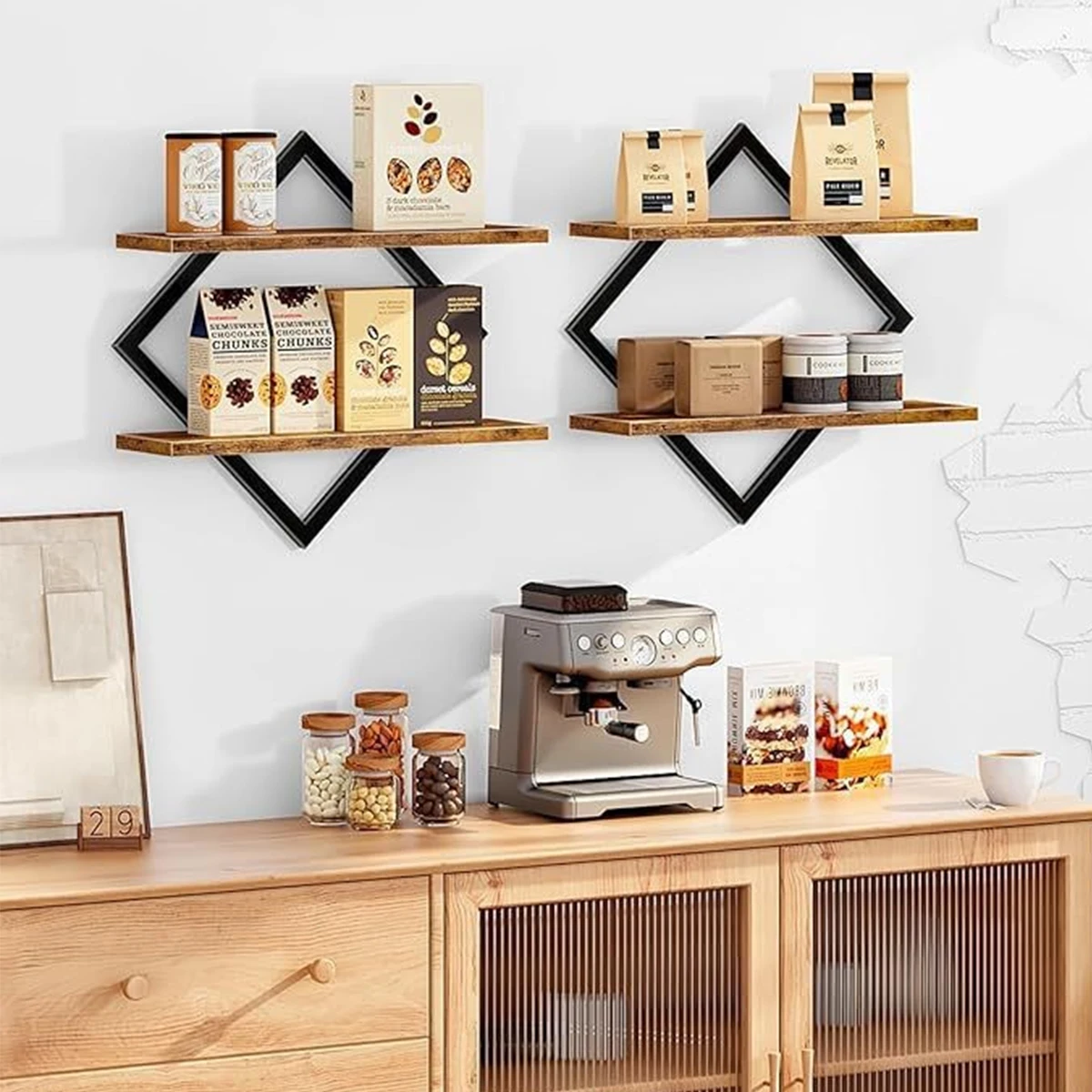 2pcs wooden wall storage rack, living room background wall vase decoration rack, home miscellaneous storage rack